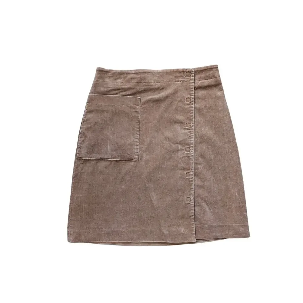 Banana Republic Corduroy Wrap Skirt Womens 4 Brown Twee 70S Academia Preppy